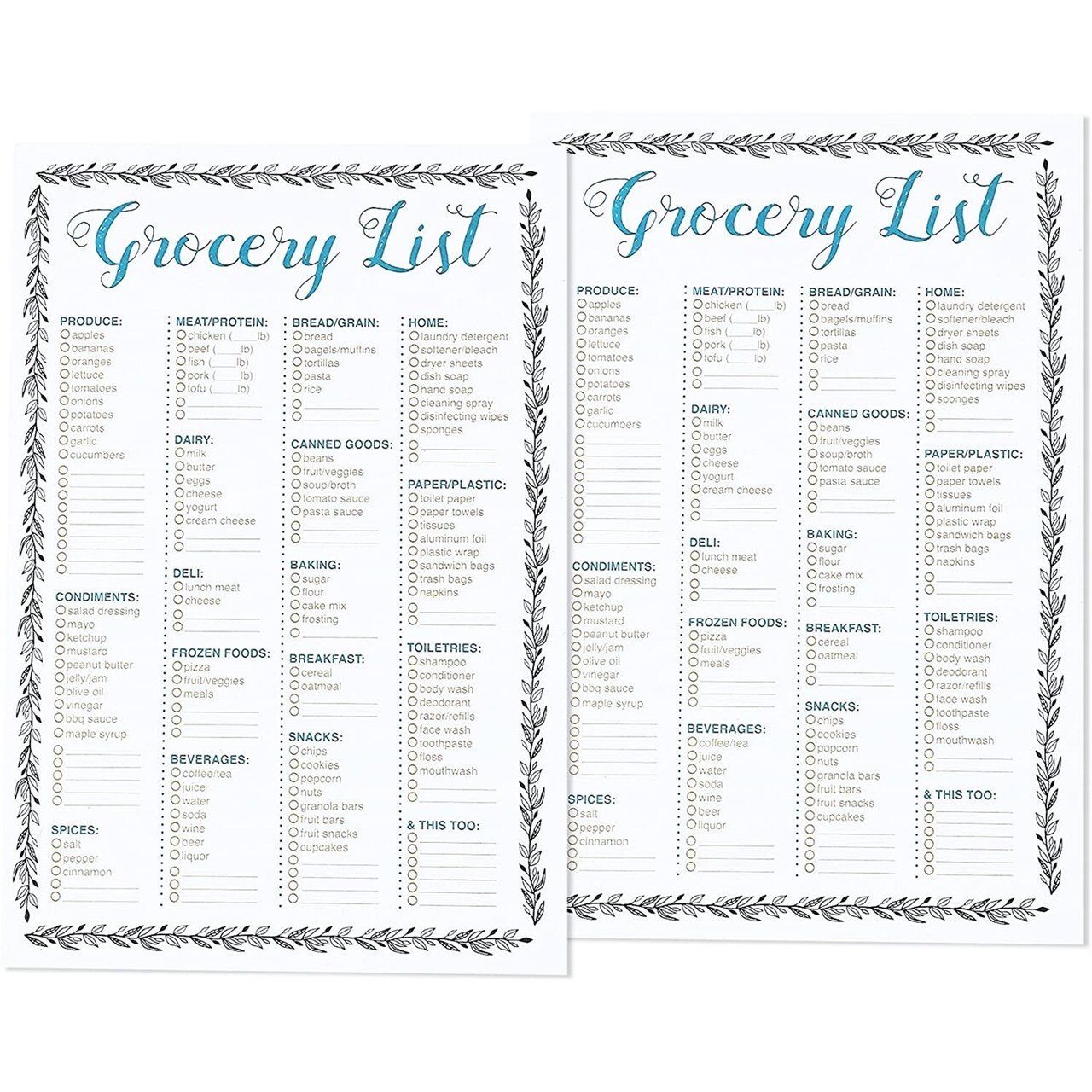 Magnetic Grocery List Pad for Fridge, Printed Shopping List Notepad with magnet (100 Sheets, 9.25 x 6.25 In, 2 Pack)